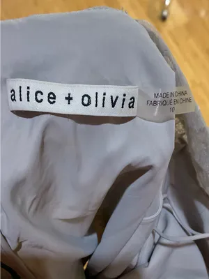 Alice + Olivia Metallic Natalia Open Back Lace Mini Dress Taupe Silver Sz 10 thumbnail 4