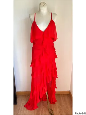 Alice + Olivia Laverne Asymmetrical Ruffle Maxi Dress Red size 2 thumbnail 3