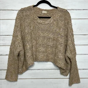 POL Chunky Knit Cropped Sweater Small Tan Cream Boho Pullover thumbnail 1