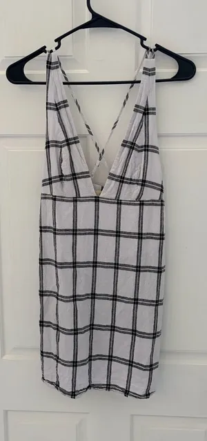 Urban Outfitters White and Black Windowpane Plaid Mini Dress thumbnail 1