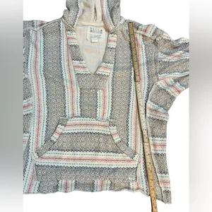 Billabong Baja Striped Textured Knit Hoodie Top Boho Surf Beach Pullover Sz‎ M thumbnail 9