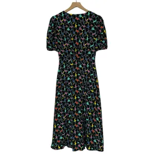 STAUD Milla Puff-Sleeve Midi-Dress - Black Abstract Wave - 4 thumbnail 9