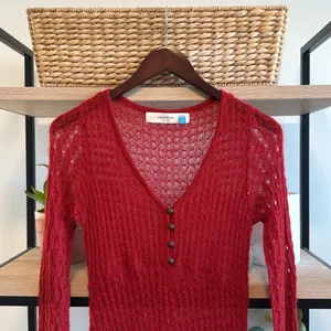 Sparrow Anthropologie Crochet Sweater Knit V-neck Maxi Button Placket Dress, S thumbnail 2
