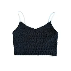 Abercrombie & Fitch Crochet Knit Crop Cami Small Black White Cotton Bra Top thumbnail 2
