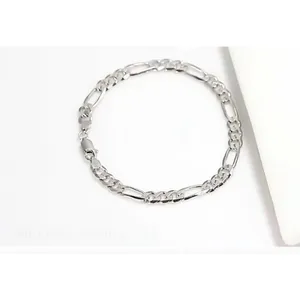 NEW Unisex Rhodium Plated 925 Sterling Silver‎ Figaro Chain Bracelet, 8” thumbnail 6