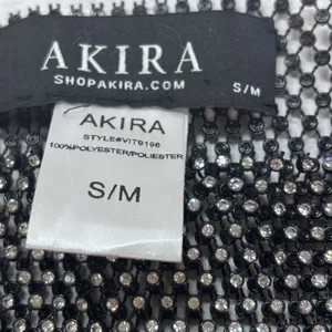 Akira Women's Black Glitter Mesh Metal Rhinestone Long Sleeve S/M Glam Y2K Party thumbnail 5