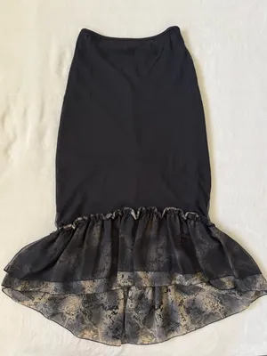 Whimsy Goth Black Mesh Midi Skirt Fairy-Grunge Romantic Floral Ruffle Y2K Sheer thumbnail 2