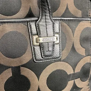Coach Black Brown Medium size shoulder bag tote Leather Canvas thumbnail 2