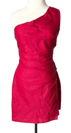 NEW Reformation Ciro One Shoulder Mini Dress 100% Linen Lipstick Red Size 4 thumbnail 1
