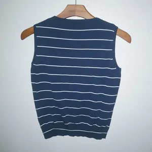 August Silk Knits S Sleeveless Knit Navy Striped Top thumbnail 4