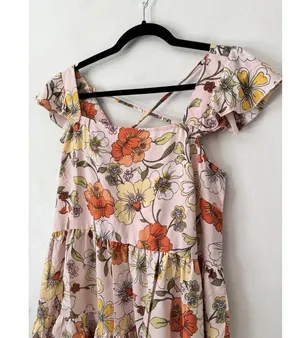 NWT Lottie & Holly Large Retro Floral Ruffle Sleeve Knee Length Dress Size Large thumbnail 3
