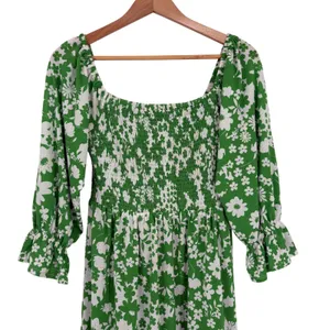 Sugar‎ + Lips Green Floral Smocked Midi Dress Small Cottagecore Boho Romantic thumbnail 4