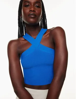Babaton Aritzia Sculpt Knit‎ Criss Cross Cropped Tank Cobalt Blue XS thumbnail 1