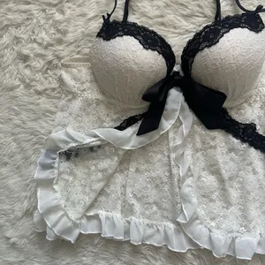 Linea Donatella Babydoll Chemise Lingerie Sleepwear Top Sheer Lace White Sz L thumbnail 3