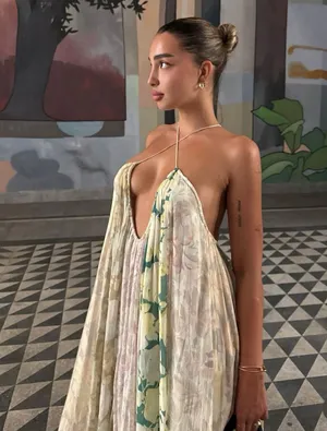 Zara Floral Halter Dress flowy summer casual vacation bohemian thumbnail 1