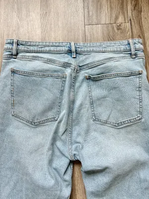 Zara High Rise Straight Leg Raw Hem Distressed Jeans Light Wash Size 14 thumbnail 6