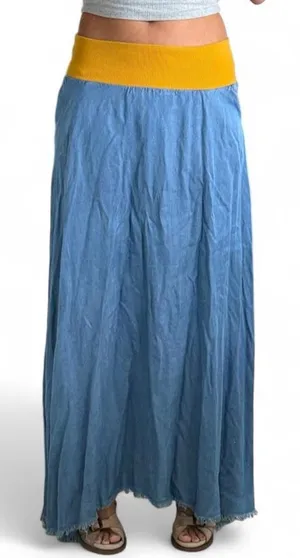 Blue denim Maxi Skirt with Yellow Waistband thumbnail 1