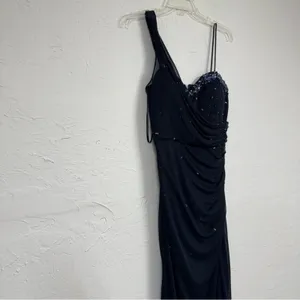 Xscape Blue Beaded One Shoulder Maxi Formal Dress Womens 12 Ruched Bridesmaid thumbnail 5