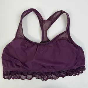 Victoria's Secret PINK M Medium Lace Bralette Bra Pullover‎ Lace Strappy Purple thumbnail 7