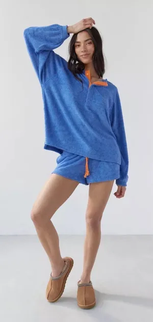 Urban Outfitters Sz L Purple Oversized Soft French Terry Popover Sweatshirt Swim Cover Up thumbnail 1