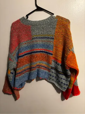 Moon & Madison Multicolor Patchwork Knit Sweater Gray Size XS thumbnail 3