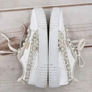 Puma Carina 2.0 Laser Cut Flowers Sneakers White Gold Logos Athletic Feminine 7 thumbnail 6