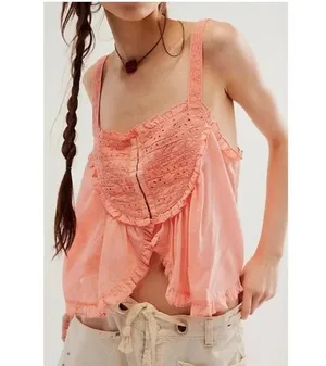 Free People Sweet Sarah Tank Top At In Pink Star Moth $78 Medium Nwot spring thumbnail 3