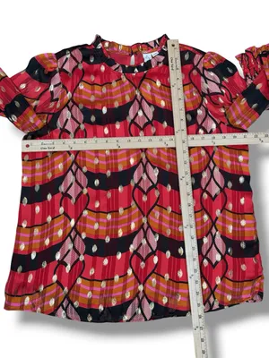 J Joie Printed Metallic Polka Dot Blouse Red Black‎ Pink Multi Large Smocked thumbnail 11