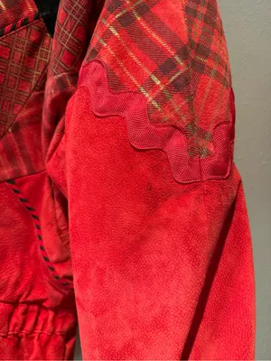 Vintage CHIA Red 100% Leather Patchwork Plaid Western Jacket Bomber Size Medium thumbnail 4