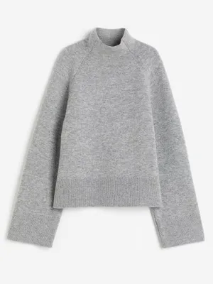 H&M Women's Sz Small Gray Melange Wool-Blend Mock-Turtleneck Sweater Wide Sleeve thumbnail 1