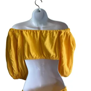 FARM RIO Midriff Dress Size S Yellow Puff Sleeve Off Shoulder Knotted Boho thumbnail 10