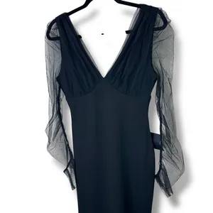 NEW Lulus Red Carpet Energy Black Tulle Long Sleeve Mermaid Maxi Dress Small thumbnail 6