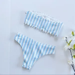 NEW Onia Women’s Astrid Blue Macro Stripe Two Piece Swimsuit thumbnail 4