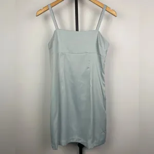 Urban Outfitters Baby Blue Wesley Satin‎ Straight Neck Slip Mini Dress thumbnail 2
