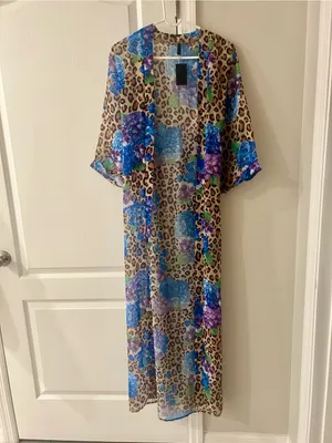 Sheer Leopard Floral Cover-Up Maxi - Blue/Purple thumbnail 2