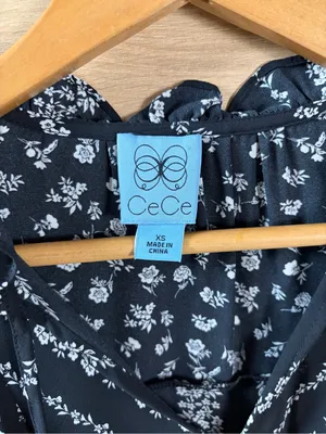 CeCe Black Floral Smocked Midi Dress Size XS thumbnail 5