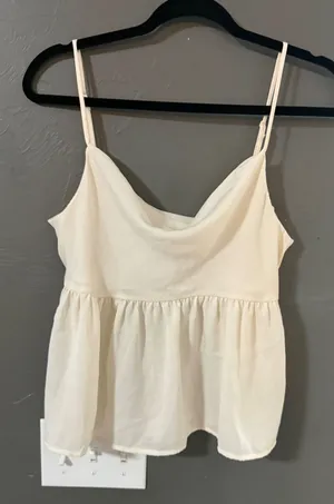 American Eagle Cream Cowl Neck‎ Peplum Camisole Top Adjustable Straps Small thumbnail 1