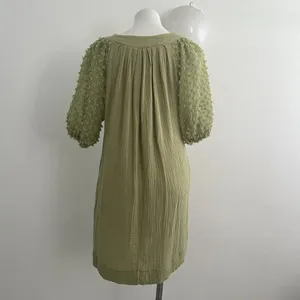 NEW Umgee Olive Green Swiss Dot Mini Dress Puff Sleeve MEDIUM Boho thumbnail 12