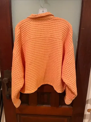 BDG Orange Waffle-Knit Utility Shacket thumbnail 3