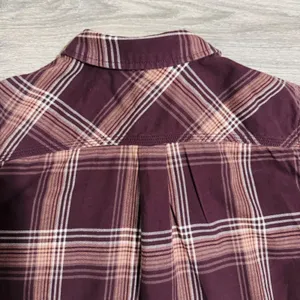 Carhartt 100% Heavy Coton Womens Burgundy Plaid‎ Flannel Henley Popover Size L thumbnail 16