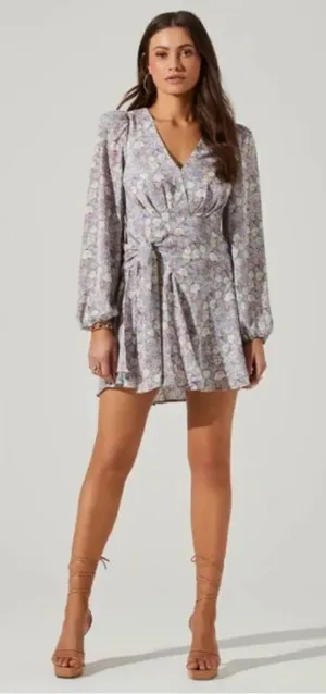 ASTR The Label Long Sleeve Mini Floral Dress in Lavender Romantic Boho Garden thumbnail 1