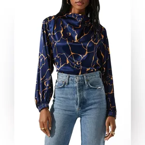 NWT | ASTR the Label | Veronica Cutout Cowl Neck Long Sleeve Satin Blouse Top thumbnail 2