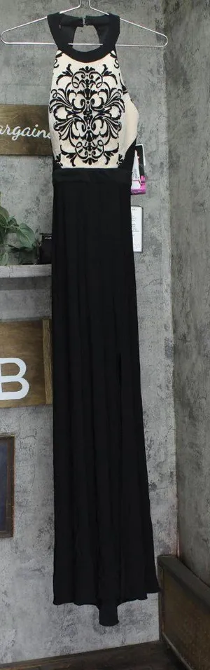 Blondie Nites Juniors Mesh Detail Flowy Gown Dress 56712 Black / Nude 5 thumbnail 1