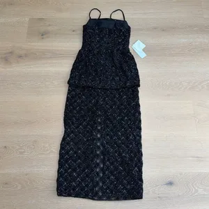 Azazie Atelier Maxi Dress Sleeveless Beaded Size US8 Black thumbnail 6