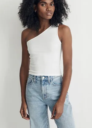 Madewell Brightside Rib One-Shoulder Tank in Eyelet white Size XSmall NWT thumbnail 1
