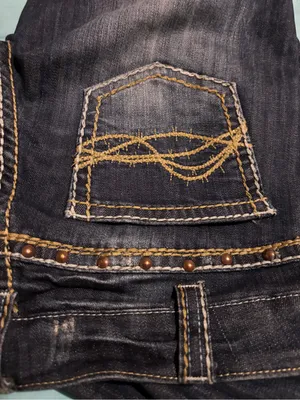 Cowgirl Tuff Dark Wash Black Denim Jeans w/Contrast Stitching size 28w/35L thumbnail 7