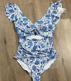 Floral Blue and White paisley Swimsuit thumbnail 1