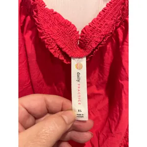 Daily Practice Anthropologie Tiered High Low Dress Pink Smocked Waist XL Pockets thumbnail 6