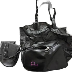 Monogram P Travel Shoe Bag Set Foldable Tote Slippers Black Travel Organizer thumbnail 1