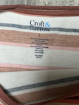 croft & barrow Striped Crewneck Top - Rose, White, Gray thumbnail 2